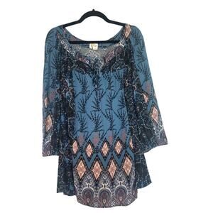 Anthropologie Fig and Flower Blue with Mauve Pink Boho Blouse